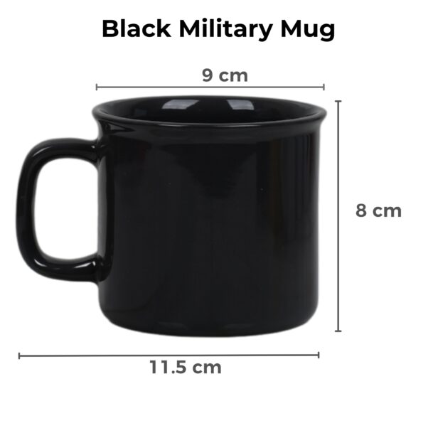 A robust Personalized Black Military Mug with a custom emblem and name, representing service and honor.