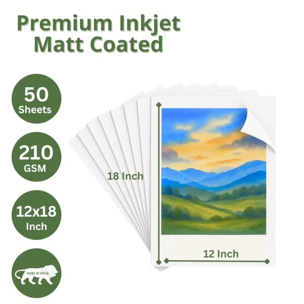 Premium Inkjet Matt Coated Dual Side Paper 12x18 Inch 210 GSM 50 Sheets