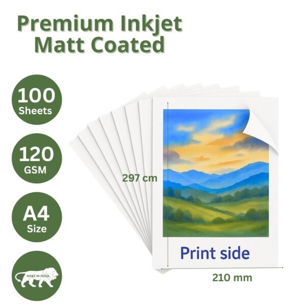 Premium Inkjet Matt Coated A4 120 GSM 100 Sheets