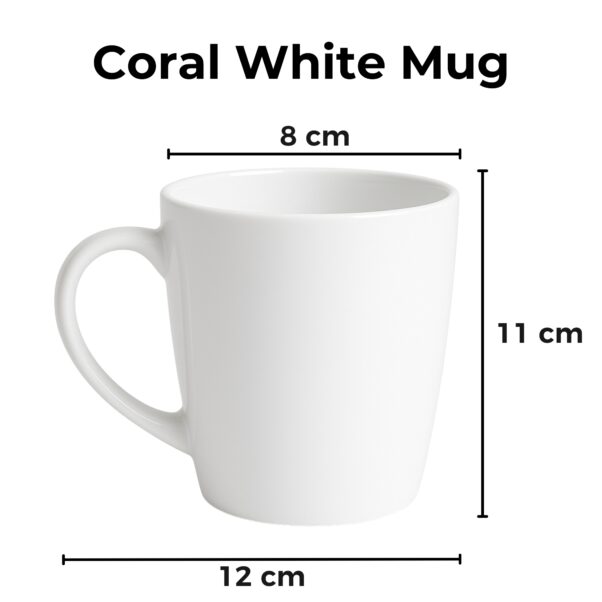 A stylish ceramic coffee cup for her, featuring an elegant floral design and a personalized name in a delicate script font, filled with steaming hot coffee, resting on a wooden coaster next to a small potted plant.