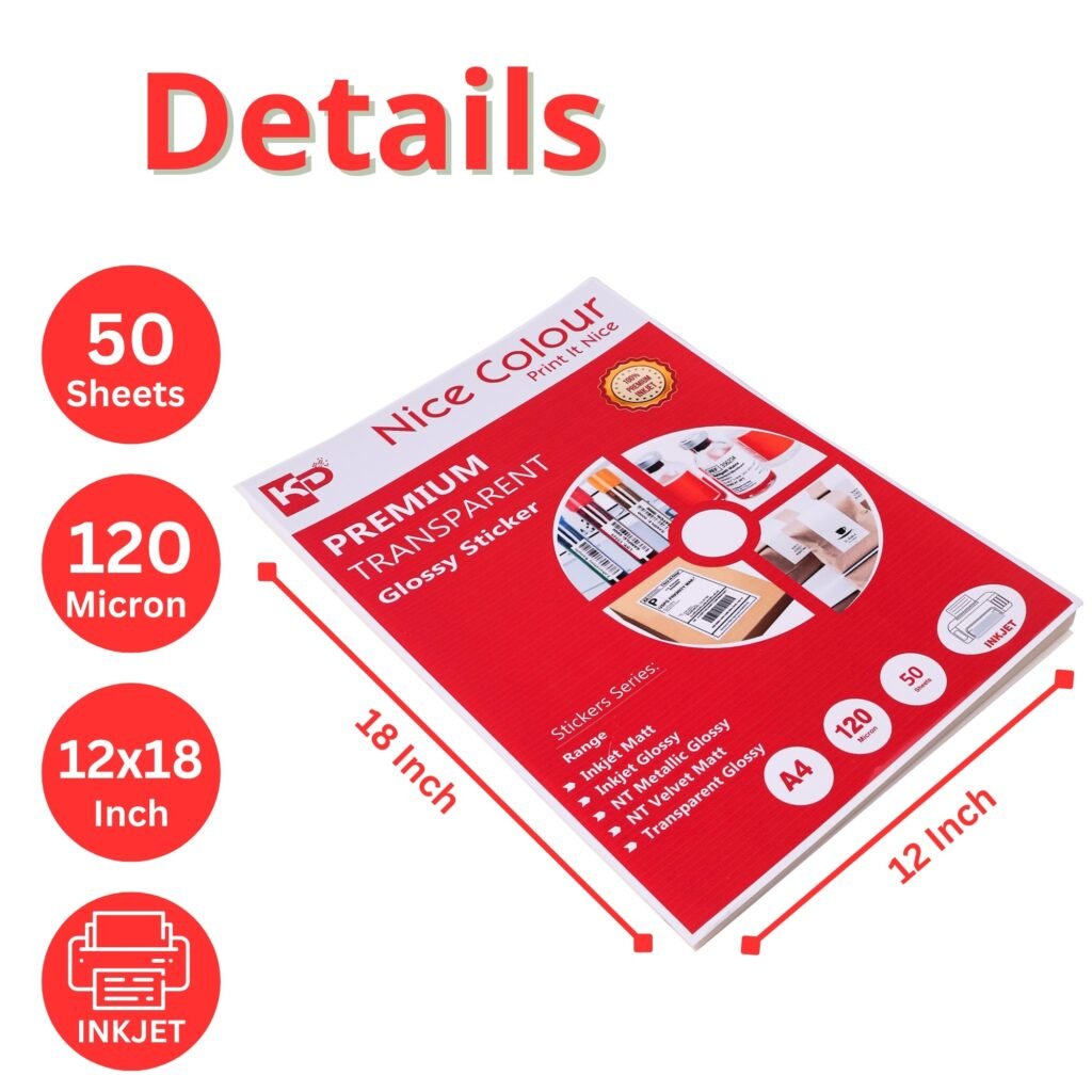 Premium Transparent Glossy Sticker A4 120 Micron 50 Sheet