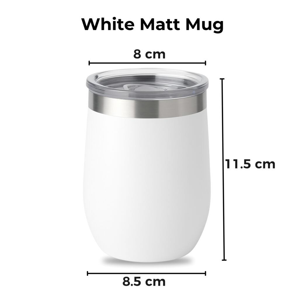 A sleek, stainless steel customised tumbler featuring a laser-engraved corporate logo on one side and a personalized name in elegant script on the other, showcased against a blurred office background.