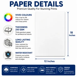 High Glossy Inkjet Photo Paper 12×18 Inch 210GSM 50 Sheet