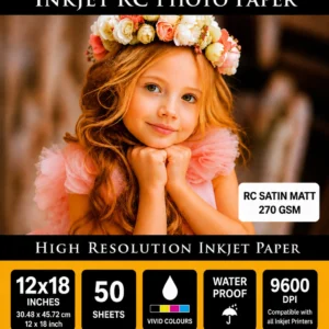 RC Satin Matt Inkjet Photo Paper 12×18 Inch 270 GSM 9600 DPI 50 Sheets Water Proof