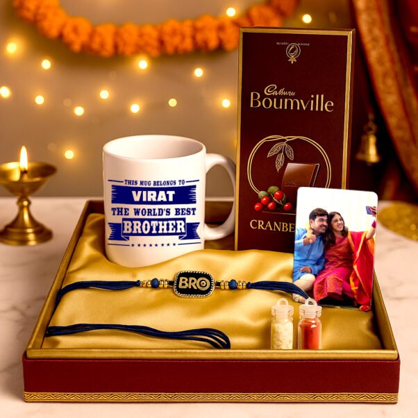 Rakhi and Chocolate Combo with Cadbury, Custom Mug, Wallet Card
