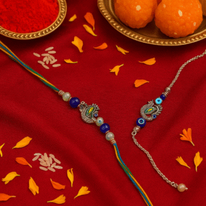 Peacock Design Bhaiya Bhabhi Rakhi Set
