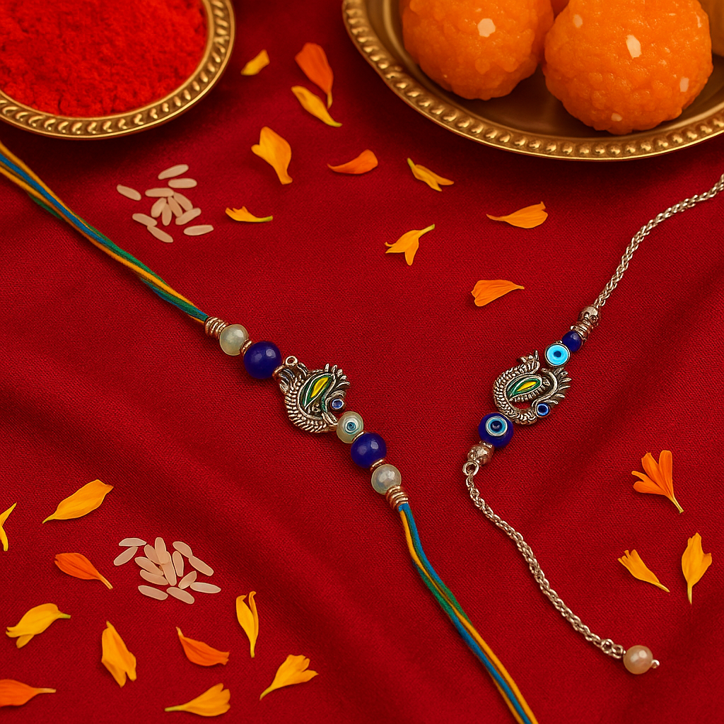 Peacock Design Bhaiya Bhabhi Rakhi Set 6 Peacock Design Bhaiya Bhabhi Rakhi Set