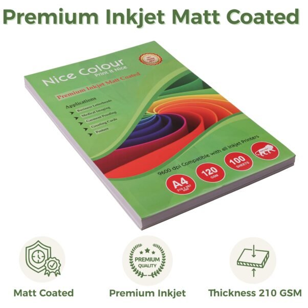 Premium Inkjet Matt Coated A4 120 GSM 100 Sheets