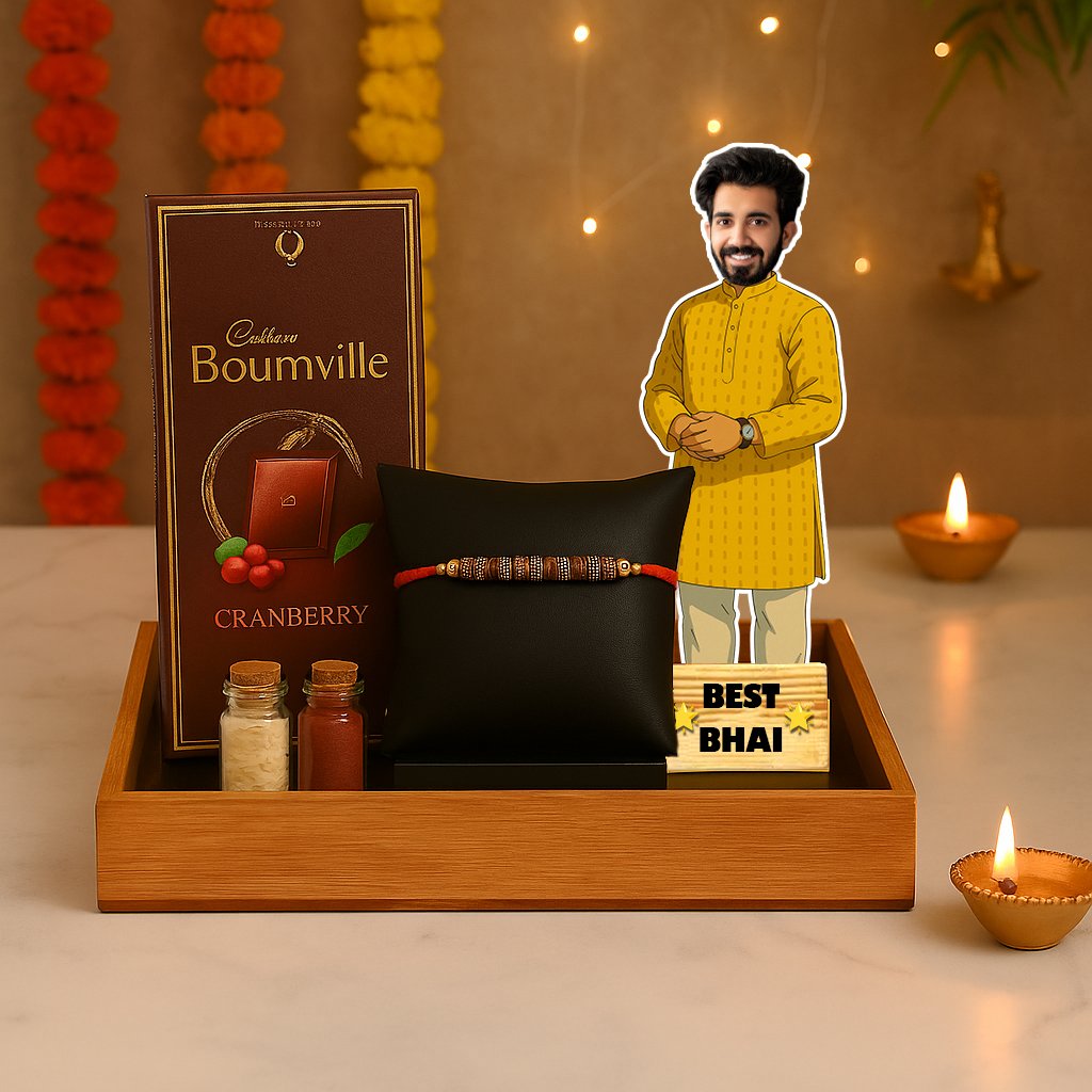Raksha Bandhan Gift for Brother – Caricature, Rakhi & Cadbury
