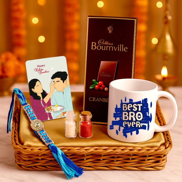 Rakhi Combo with Cadbury, Personalized Mug, Wallet Card, and Rakhi