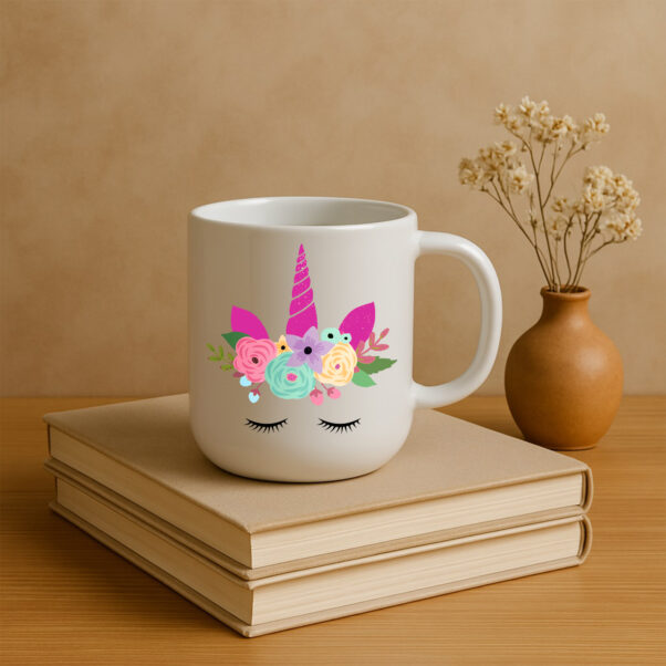 A vibrant Teen Girl Unicorn Mug featuring a custom unicorn design and a girl's name, sparkling with magic.