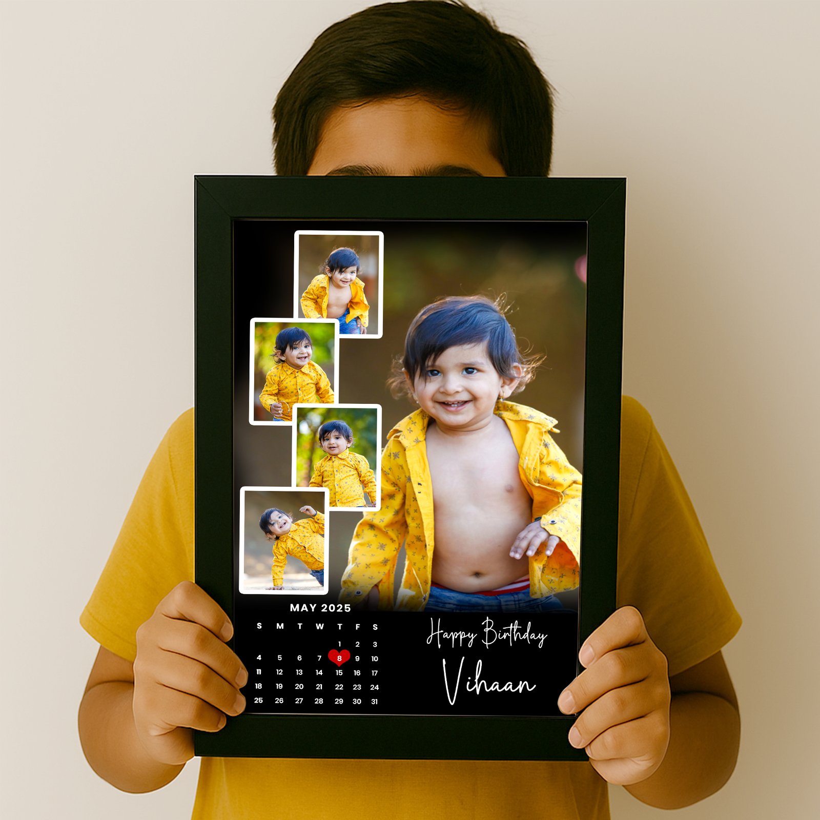 A colorful kids photo frame featuring a playful design with cartoon animals and bright patterns, displaying a joyful photo of a child, suitable for a nursery or child's bedroom.