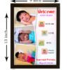A beautifully designed Baby Birth Frame showcasing a personalized layout with a newborn's name, birth date, time, weight, length, and a heartwarming baby photo, presented in a soft, welcoming setting.