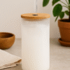 A white Spotify Code Tumbler with a bamboo lid and clear straw, featuring a custom photo of a couple, song title "Tum Hi Ho," artist "Arijit Singh," Spotify player controls, and the song title repeated at the bottom, mimicking the Spotify interface.