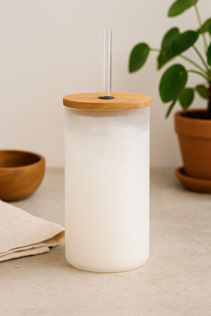 A white Spotify Code Tumbler with a bamboo lid and clear straw, featuring a custom photo of a couple, song title "Tum Hi Ho," artist "Arijit Singh," Spotify player controls, and the song title repeated at the bottom, mimicking the Spotify interface.