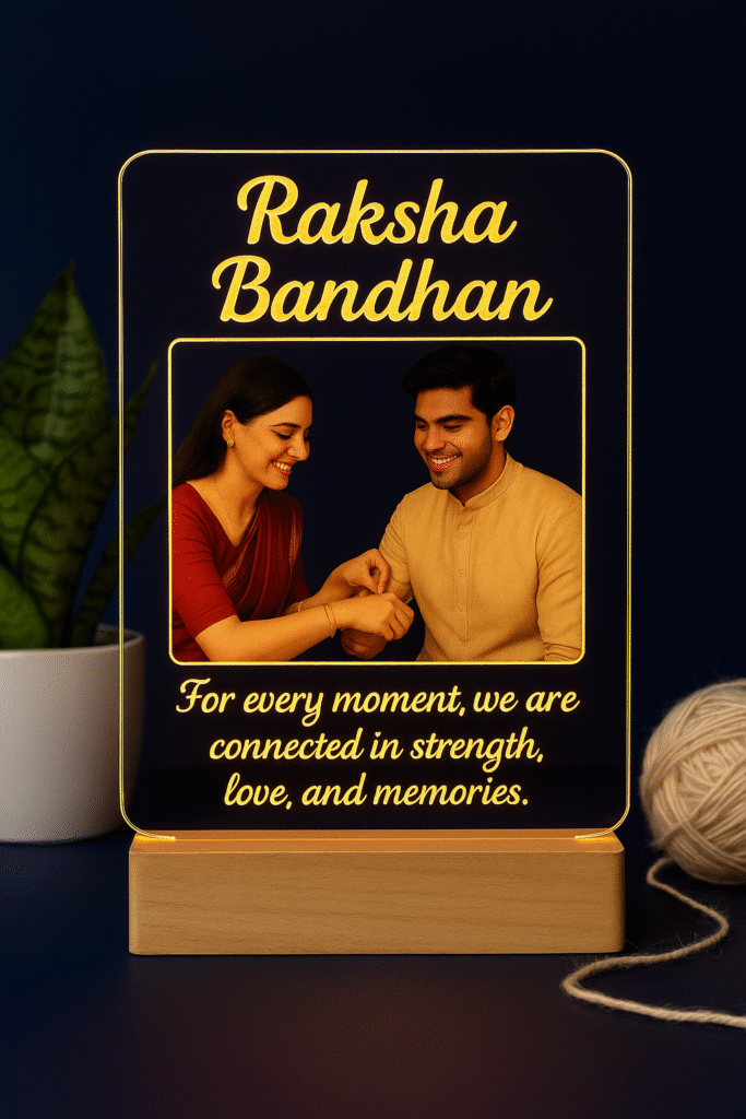 Personalized LED Lamp with custom photo and Raksha Bandhan message