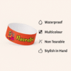 Women wearing colorful Tyvek wristbands at Navratri