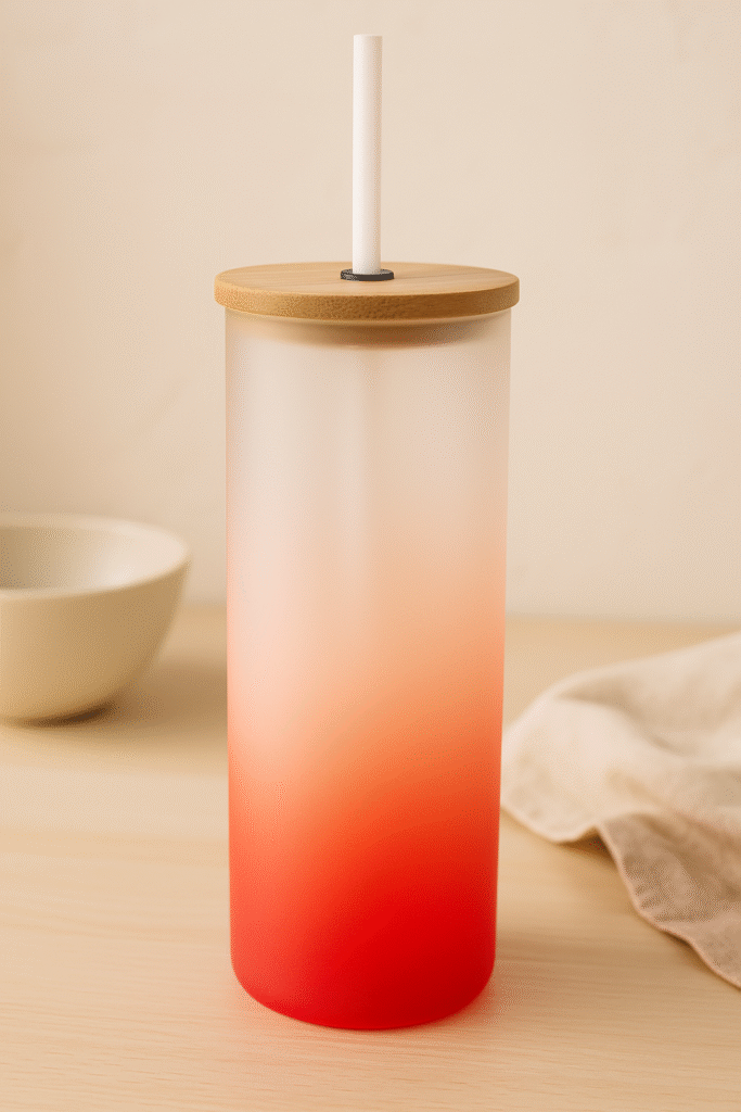 Personalized Tumbler with Custom Name & Quote. One side shows the customizable text "your name here" in colorful, bubbly letters, and the other side shows the motivational quote "trust your self" in similar colorful, bubbly letters.