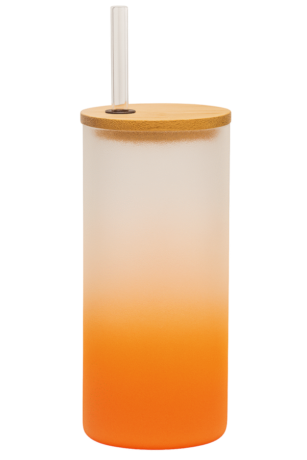 A white and orange gradient Personalized Dinosaur Tumbler for Kids with a bamboo lid and clear straw, featuring colorful illustrations of various dinosaurs, leaves, anchors, and the text "DINO ADVENTURE" and a vertical custom name "Rohan."
