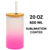 A white and pink gradient Personalized Tumbler for Girls with a bamboo lid and clear straw. One side features an illustration of a stylish girl with a red bandana and sunglasses, and the name "Anaya Sharma." The other side has "MAIN CHARACTER ENERGY" text with star accents.