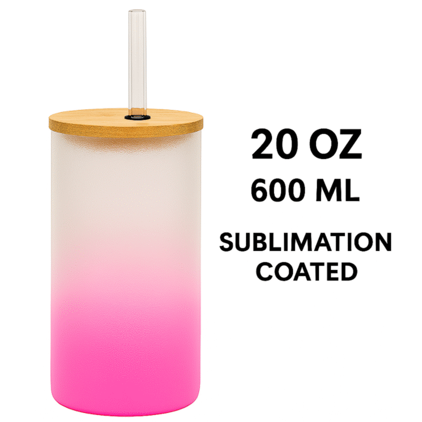 A white and pink gradient Personalized Tumbler for Girls with a bamboo lid and clear straw. One side features an illustration of a stylish girl with a red bandana and sunglasses, and the name "Anaya Sharma." The other side has "MAIN CHARACTER ENERGY" text with star accents.