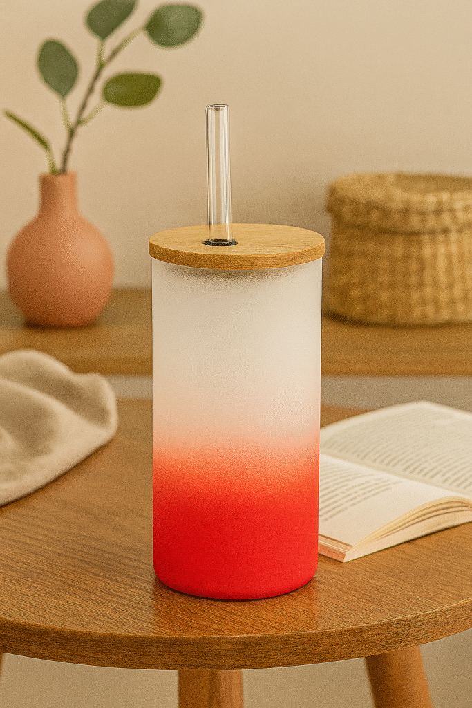 Personalized Tumbler with Custom Name & Quote. One side shows the customizable text "your name here" in colorful, bubbly letters, and the other side shows the motivational quote "trust your self" in similar colorful, bubbly letters.