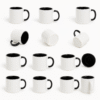 Personalized Black and White Coffee Mug with Name or Logo interior and handle on a wooden table, next to an open book and a small flower.