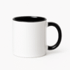Personalized Black and White Coffee Mug with Name or Logo interior and handle on a wooden table, next to an open book and a small flower.