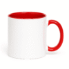 Personalized Red and White Coffee Mug with Name or Logo and a vibrant red interior and handle. The mug is shown in a dynamic setting, highlighting its bold, eye-catching style.