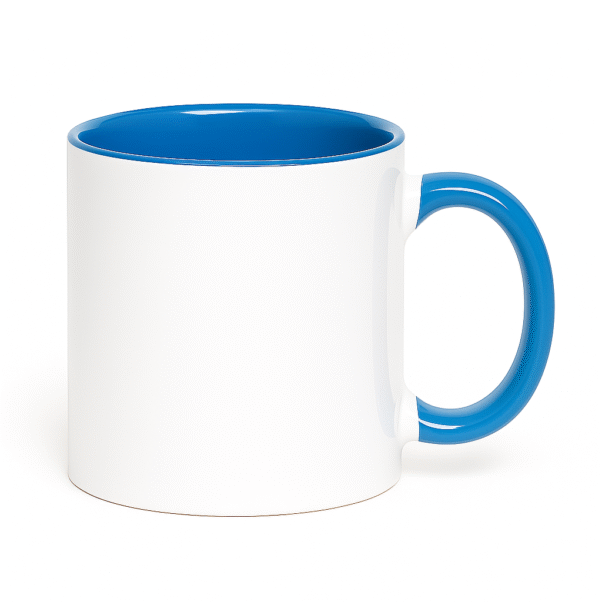 Bulk Ceramic Mugs Wholesale held by a hand on a table with a vintage alarm clock.