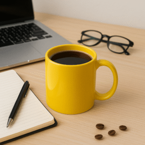 Personalized yellow coffee mug with name or logo