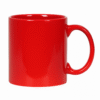 Personalized Red Coffee Mug with Name or Logo finish on a wooden table with coffee beans and books in the background.