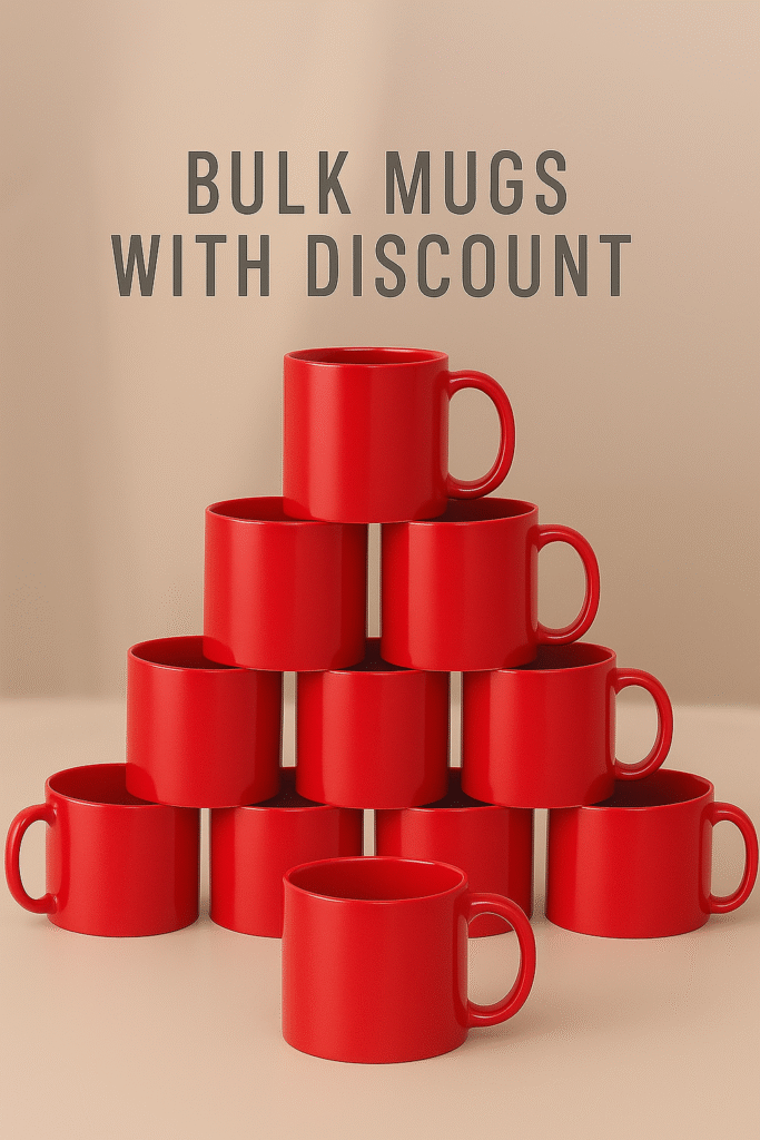 Personalized Red Coffee Mug with Name or Logo finish on a wooden table with coffee beans and books in the background.