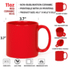 Personalized Red Coffee Mug with Name or Logo finish on a wooden table with coffee beans and books in the background.