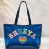 Personalized Jelly Tote Bag with Chenille Patches- Blue