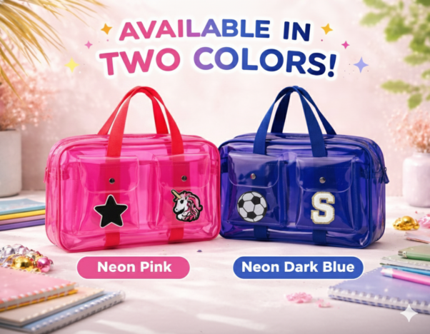 Personalized Jelly Duffle Bag with Pockets - Pink/blue