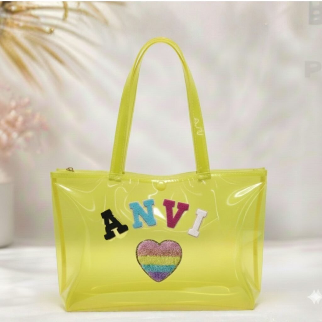 Personalized Jelly Tote Bag with Chenille Patches- Yellow