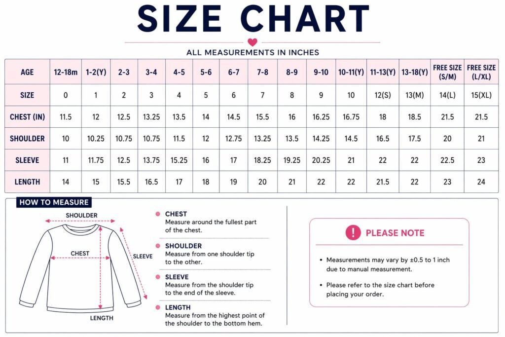 Customized Denim Jacket Size chart