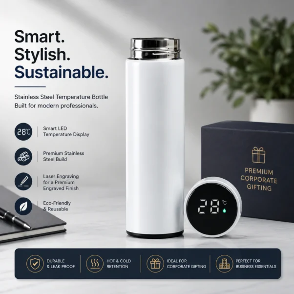 White Insulated Bottle Corporate Gift | High-Contrast Gloss Finish | PrintItNice