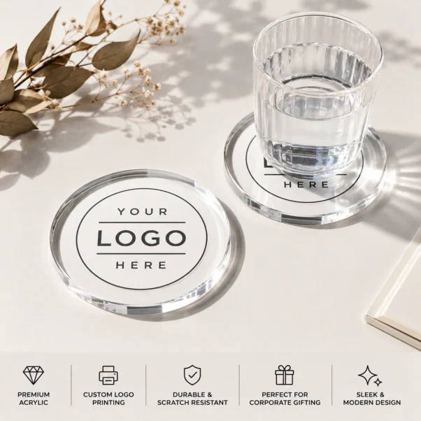 Acrylic Coasters Corporate Logo | Translucent Acrylic, Premium Edge Finish | PrintItNice
