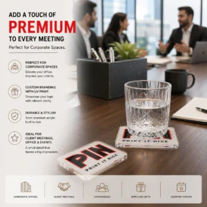 Acrylic Coasters Corporate Logo | Translucent Acrylic, Premium Edge Finish | PrintItNice