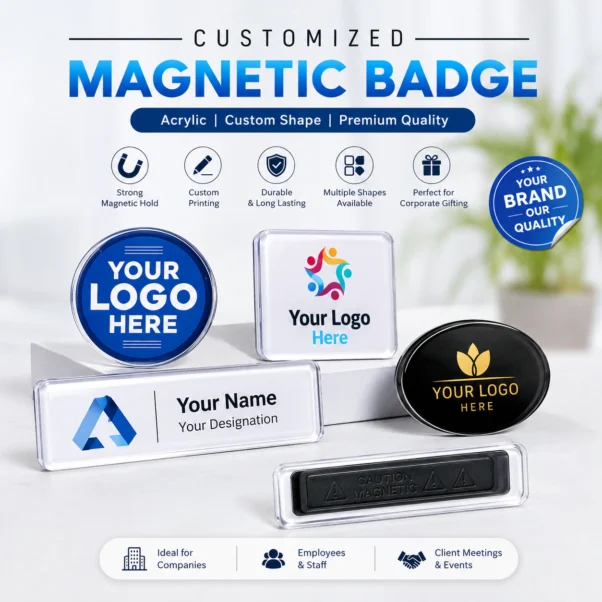 Custom Magnetic Badge Acrylic Corporate | Glossy Premium Acrylic Finish | PrintItNice