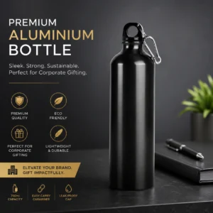 Black Aluminium Bottle Corporate Gift | Lightweight Aluminium Build | PrintItNice