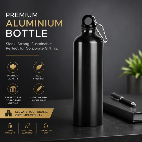 Black Aluminium Bottle Corporate Gift | Lightweight Aluminium Build | PrintItNice