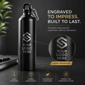 Black Aluminium Bottle Corporate Gift | Lightweight Aluminium Build | PrintItNice