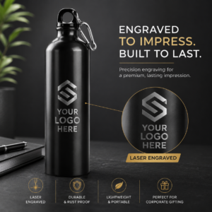 Black Aluminium Bottle Corporate Gift | Lightweight Aluminium Build | PrintItNice