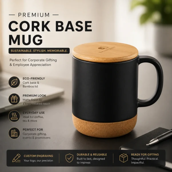 Black Cork Mug Corporate Gift | Eco-Conscious Cork Base | PrintItNice