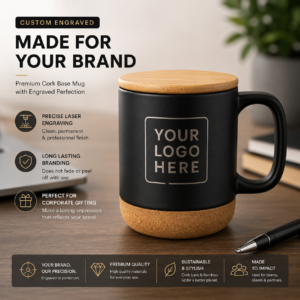 Black Cork Mug Corporate Gift | Eco-Conscious Cork Base | PrintItNice