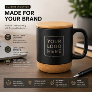 Black Cork Mug Corporate Gift | Eco-Conscious Cork Base | PrintItNice