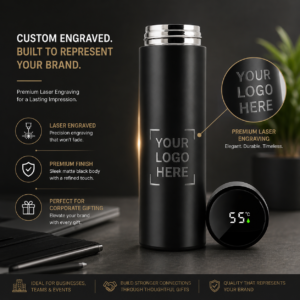 Black Insulated Bottle Corporate Gift | 304 Food-Grade Steel Build | PrintItNice
